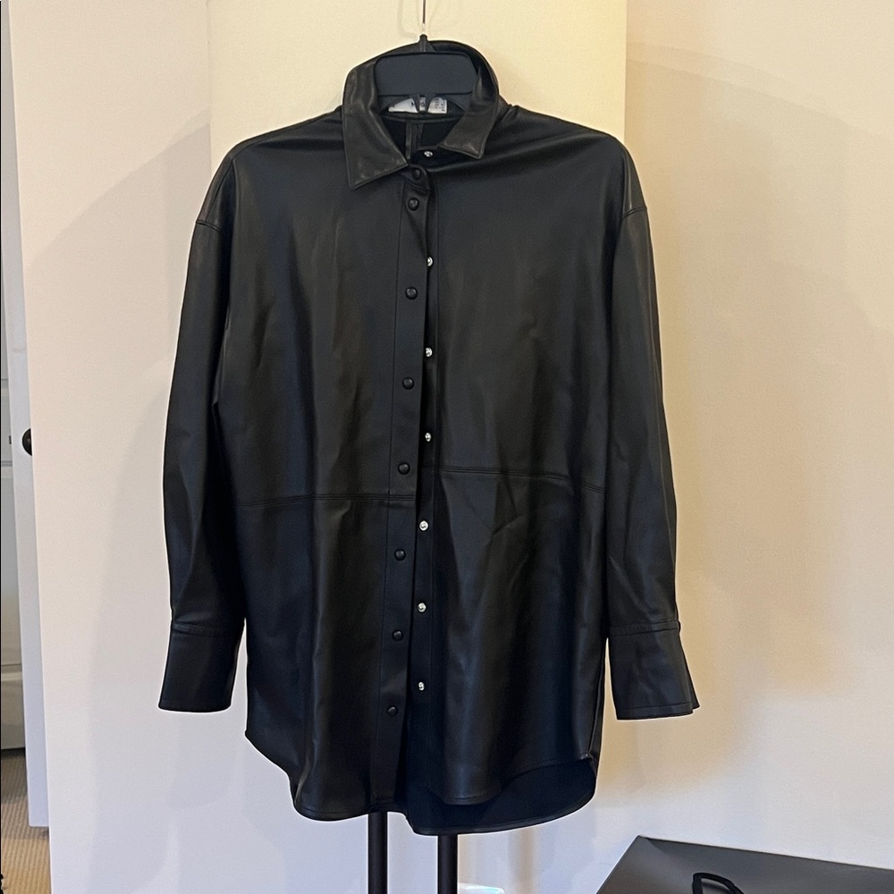 Mango Black Leather Button-Up Shirt